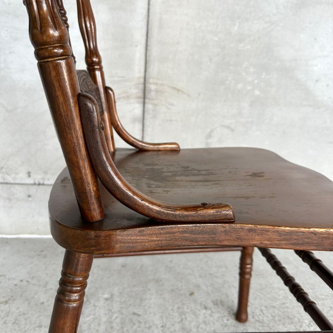 ★90s★昭和レトロ洋館風 山善 彫刻ダイニングチェア 天然木 ハイバックチェア