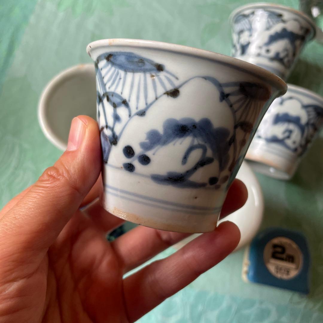 初期伊万里　染付　湯呑み茶碗　5客