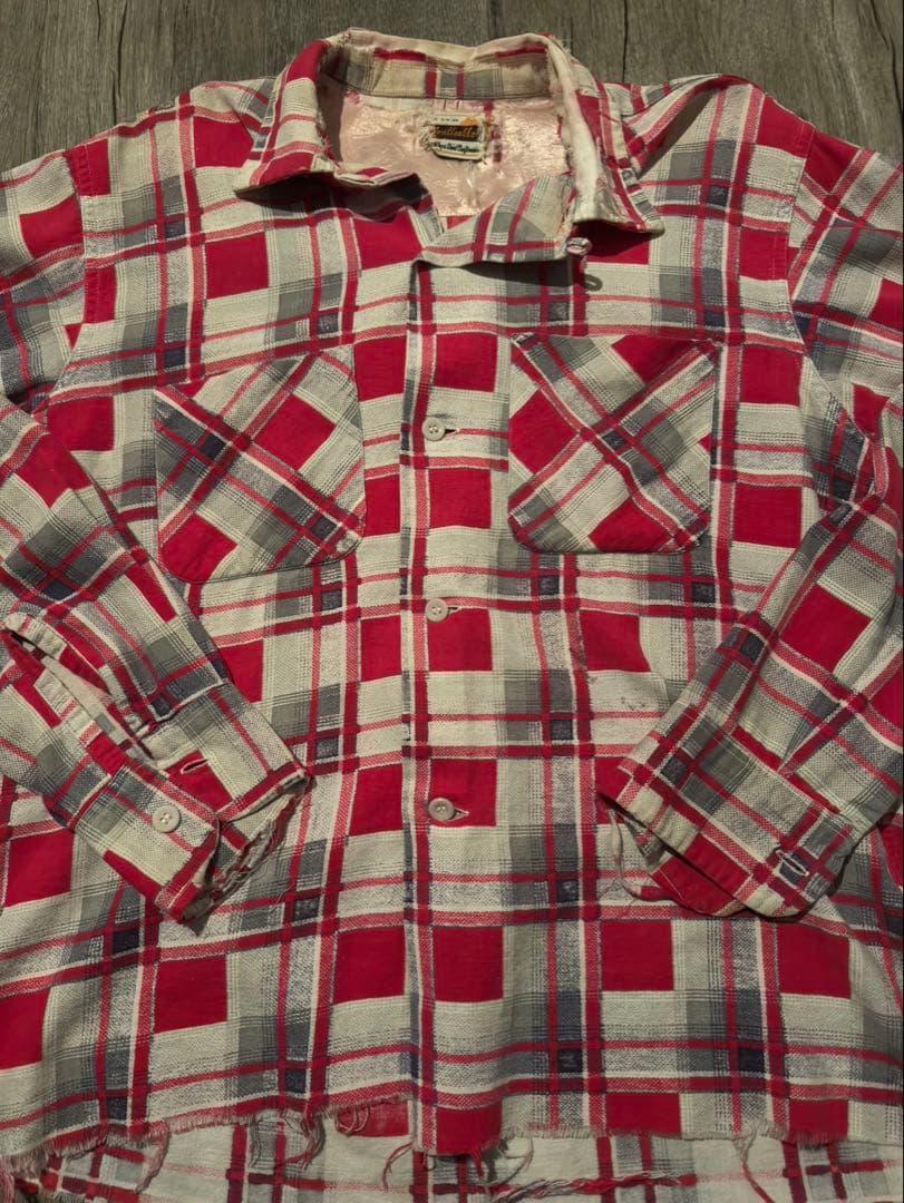 50s 60sプリネル　ヴィンテージ　開襟　プリントネル