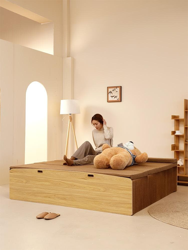 ペーパー折りたたみベッド幅100㎝高さ33㎝組立不要マットレス付き 一人暮らし