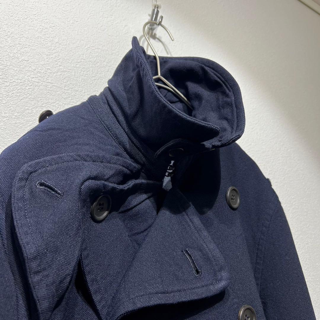 希少 コムデギャルソンオム 上質 縮絨 デザイン 変形 トレンチコート ネイビー