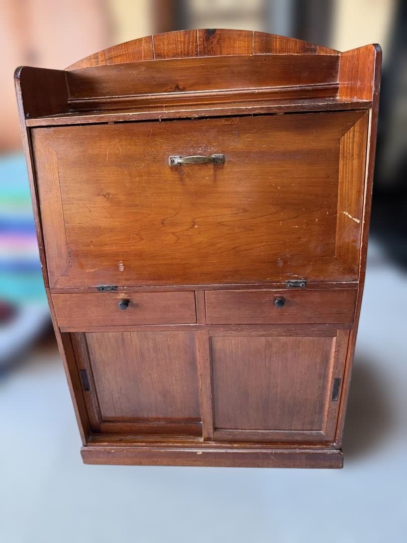 アンティーク 戦前 昭和初期 無垢木製 ライティングビューロー 折畳書斎机