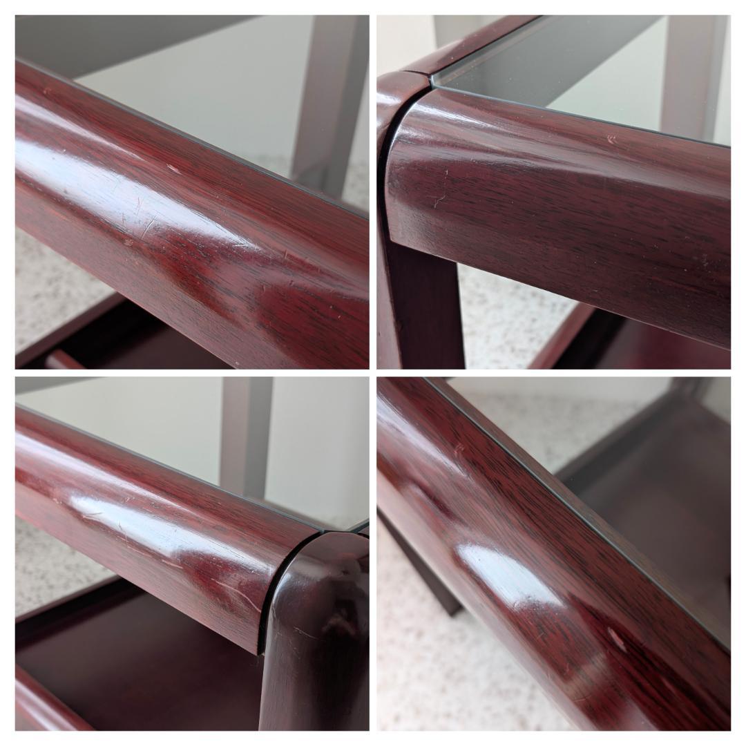 80s ウッドフレーム ガラストップ センターテーブル 正方形 ミッドセンチュリ