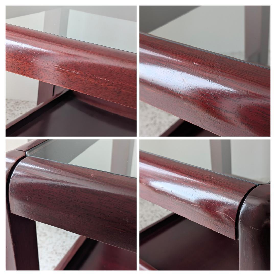 80s ウッドフレーム ガラストップ センターテーブル 正方形 ミッドセンチュリ