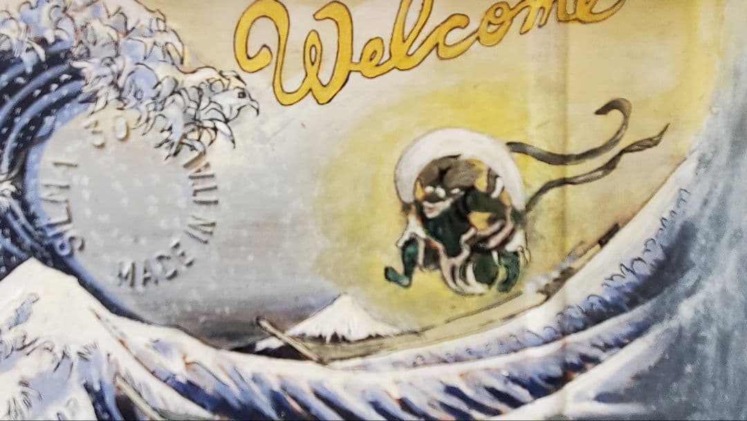 富嶽36景&風神雷神画 高級ウェルカムボード33cm イーゼル付