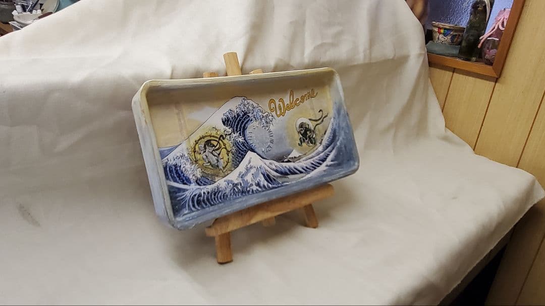 富嶽36景&風神雷神画 高級ウェルカムボード33cm イーゼル付