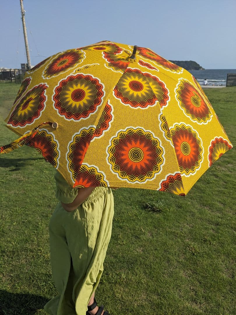 No.57 ハンドメイド　小さな日傘　アフリカンファブリック　イエロー＆オレンジ