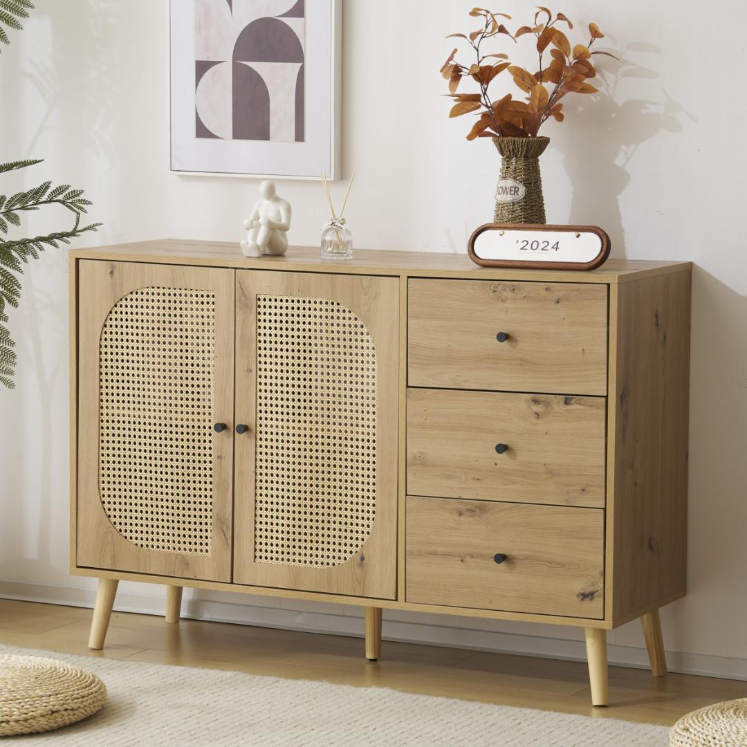 キャビネット サイドボード チェストラタン調ラタン 引き出し付き NATURAL
