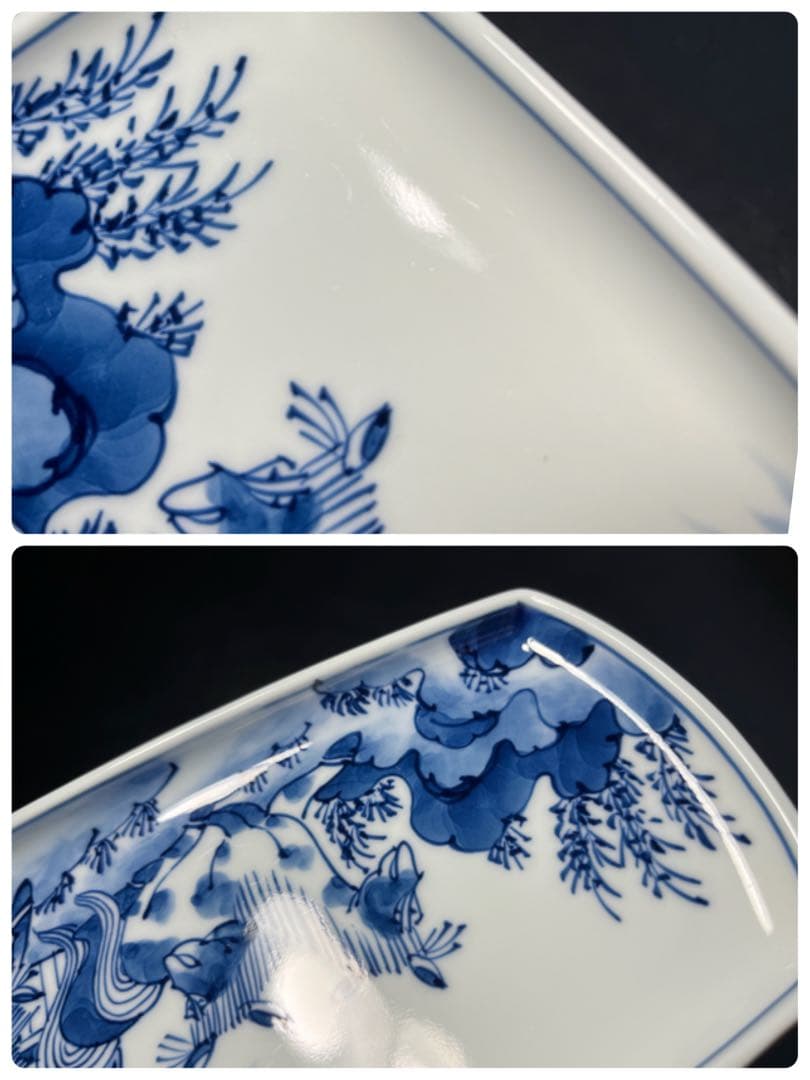 源右衛門　染付馬文　長皿　焼物皿　5枚　長方形　馬