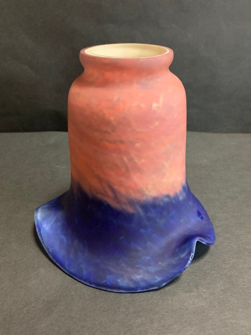 時代物ランプシェード　アールヌーボー　ピンクブルーフリルランプシェード　検電傘