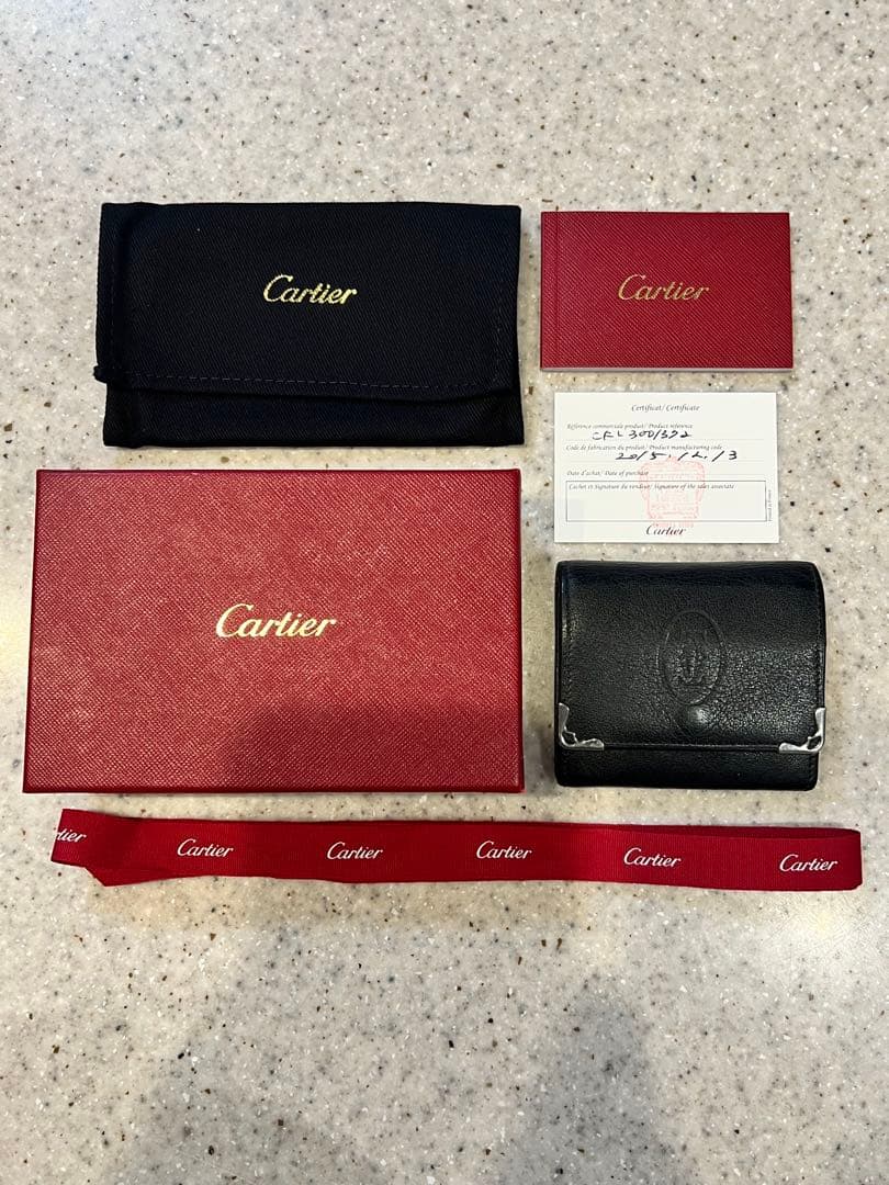 Cartier レザーケース 黒/ボルドー