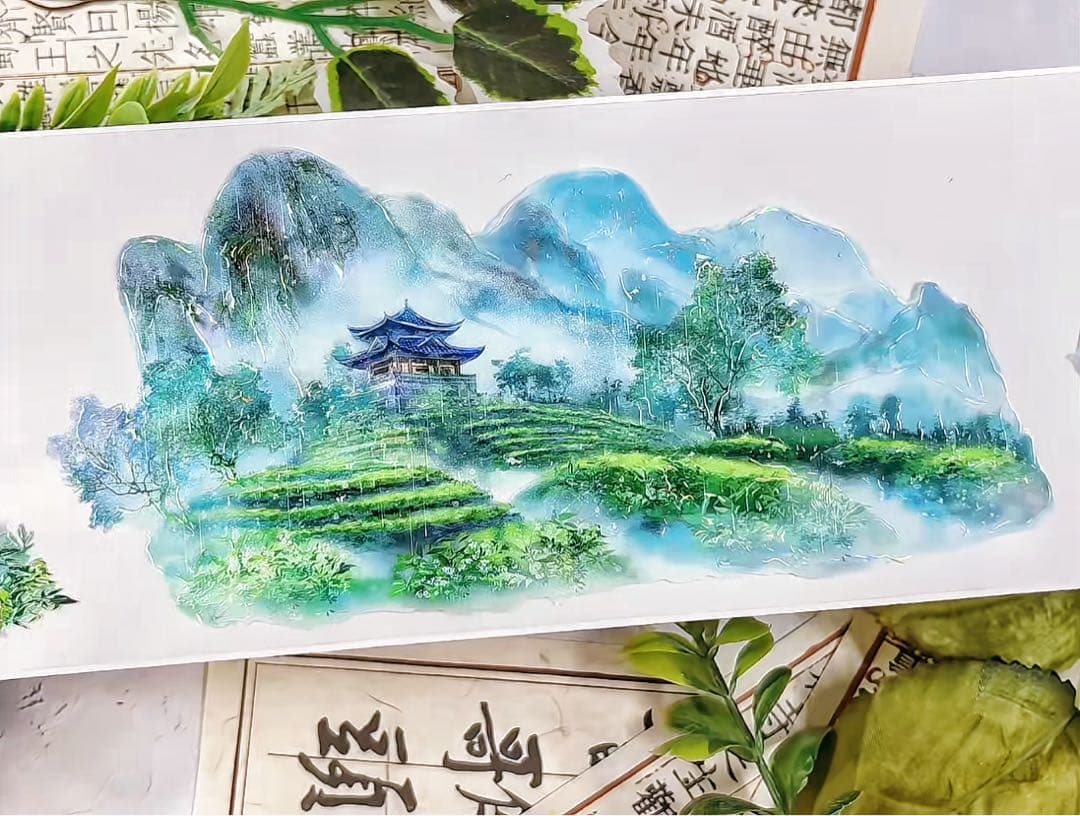 【8752】海外　マステ　3/5/巻売り　貝殻光カッティング　風景