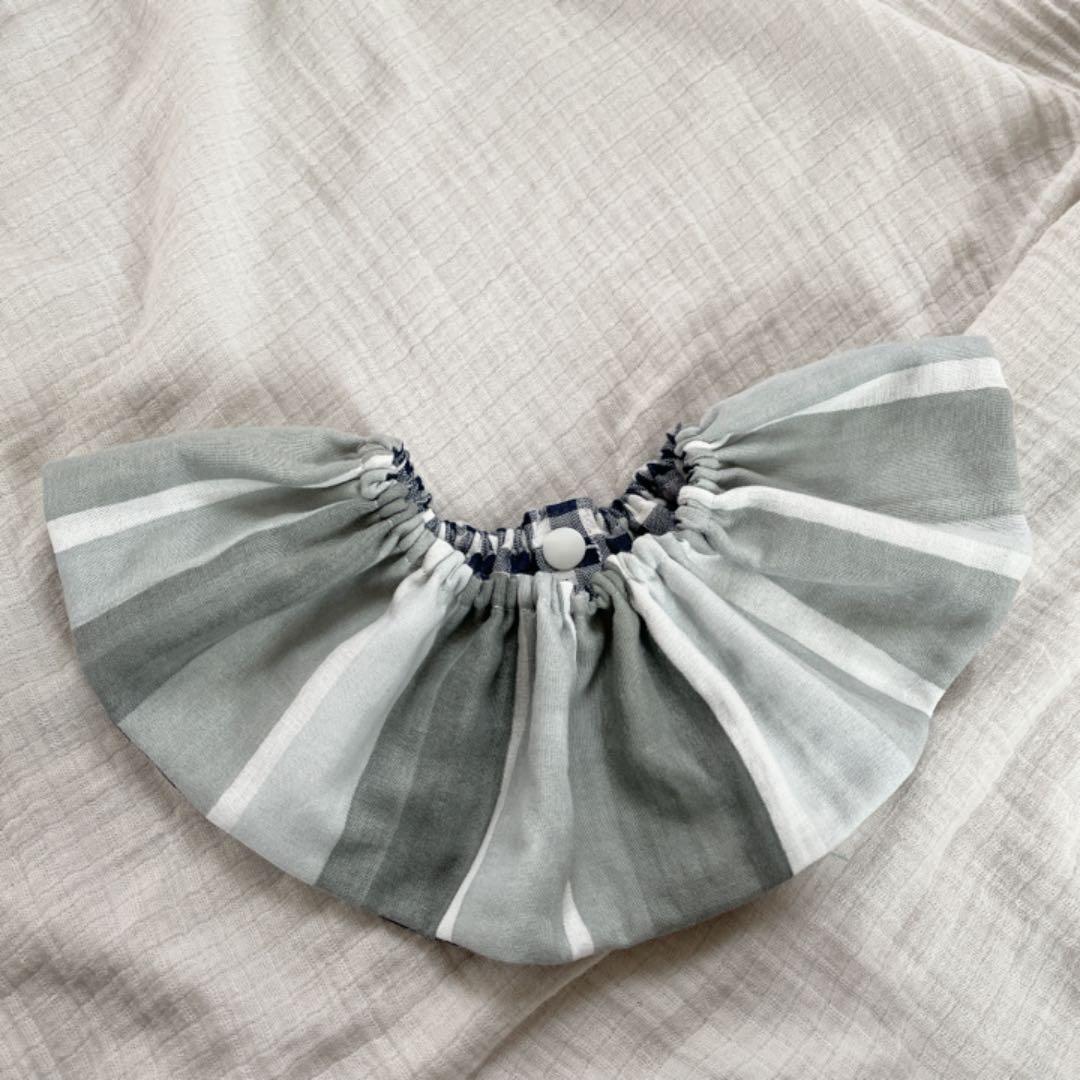 再々販★グレーマーカーたて×ネイビーギンガムチェック★ ハンドメイド　スタイ