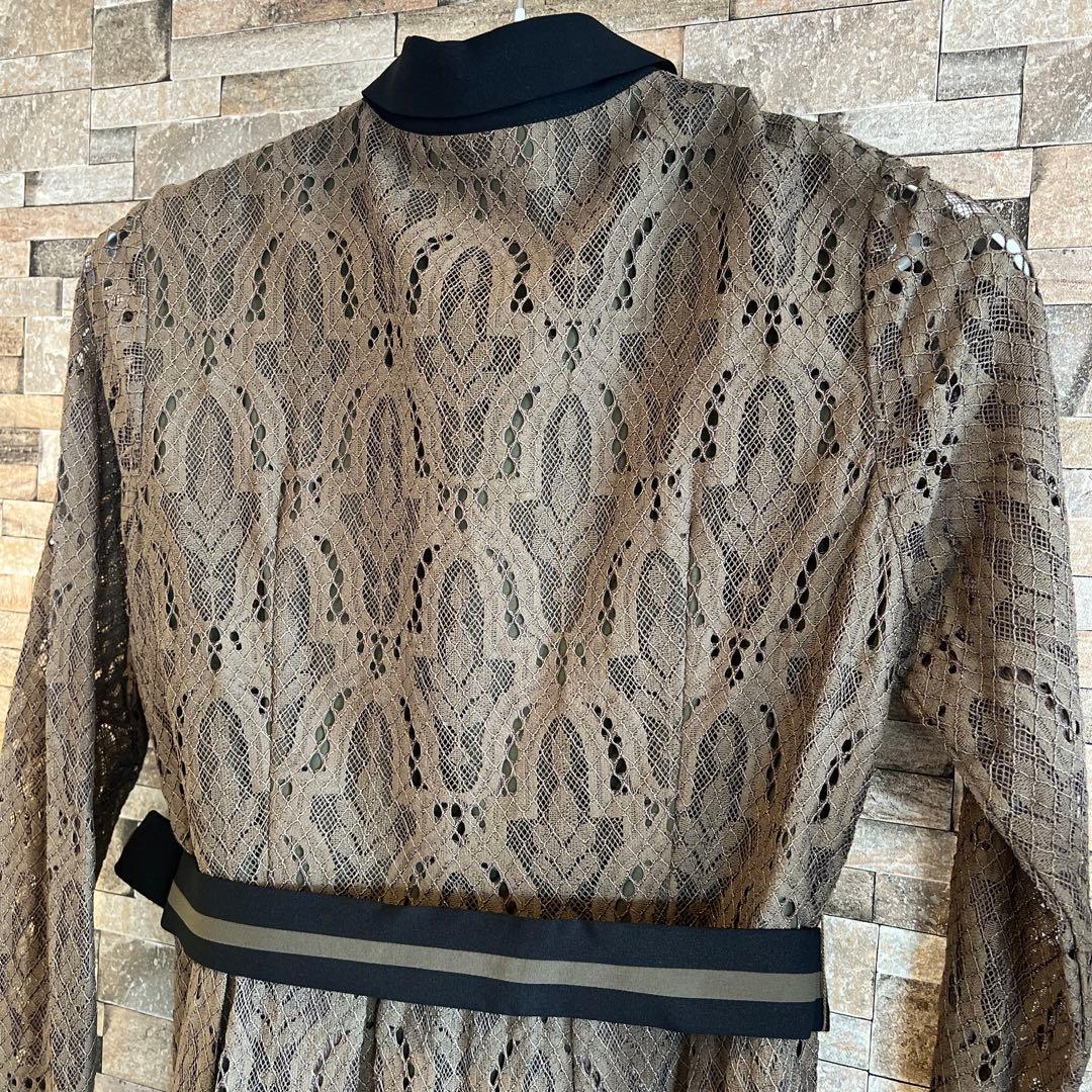 グレースコンチネンタル★38★ダイアグラムオリーブカーキ色レースシャツ襟ドレス