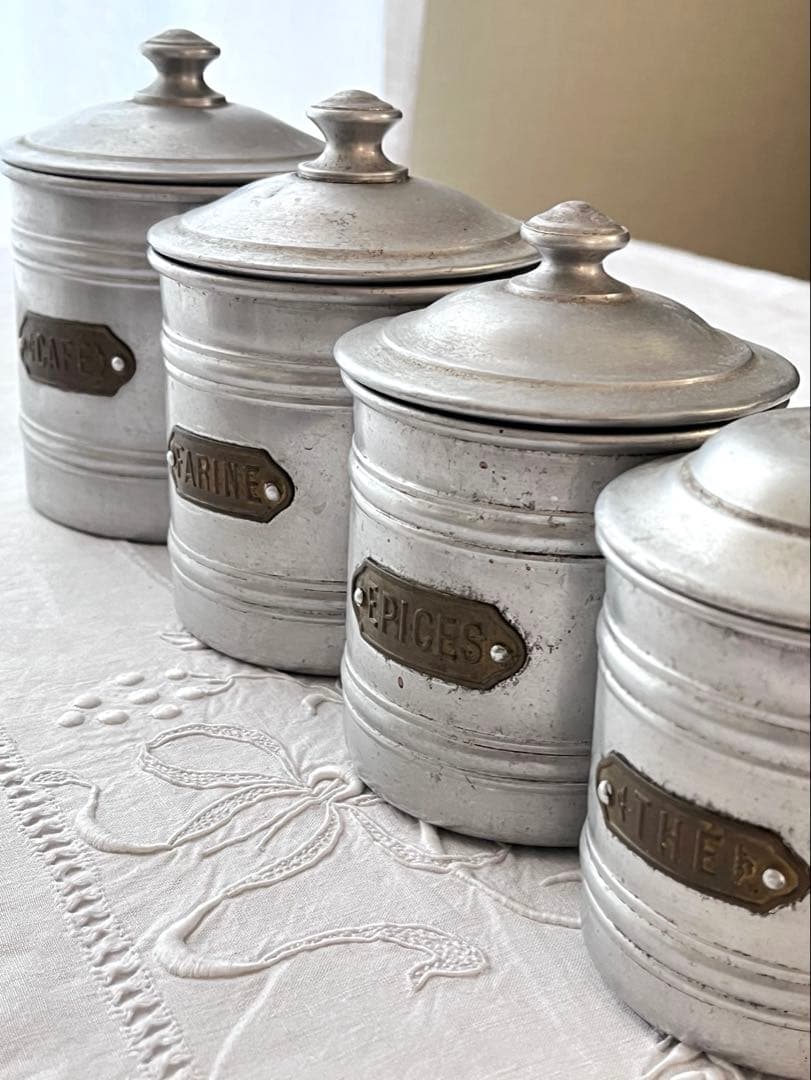【美品】フランスアンティーク アルミキャニスター 4点セット[3869]