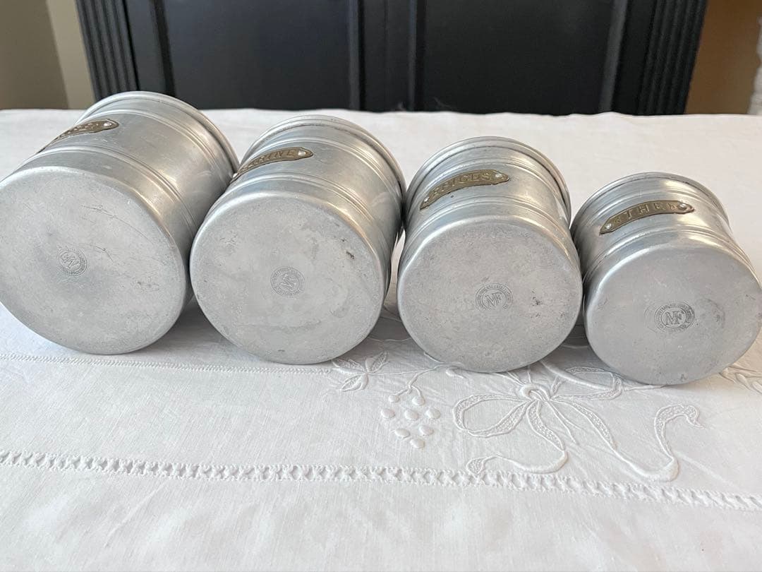 【美品】フランスアンティーク アルミキャニスター 4点セット[3869]