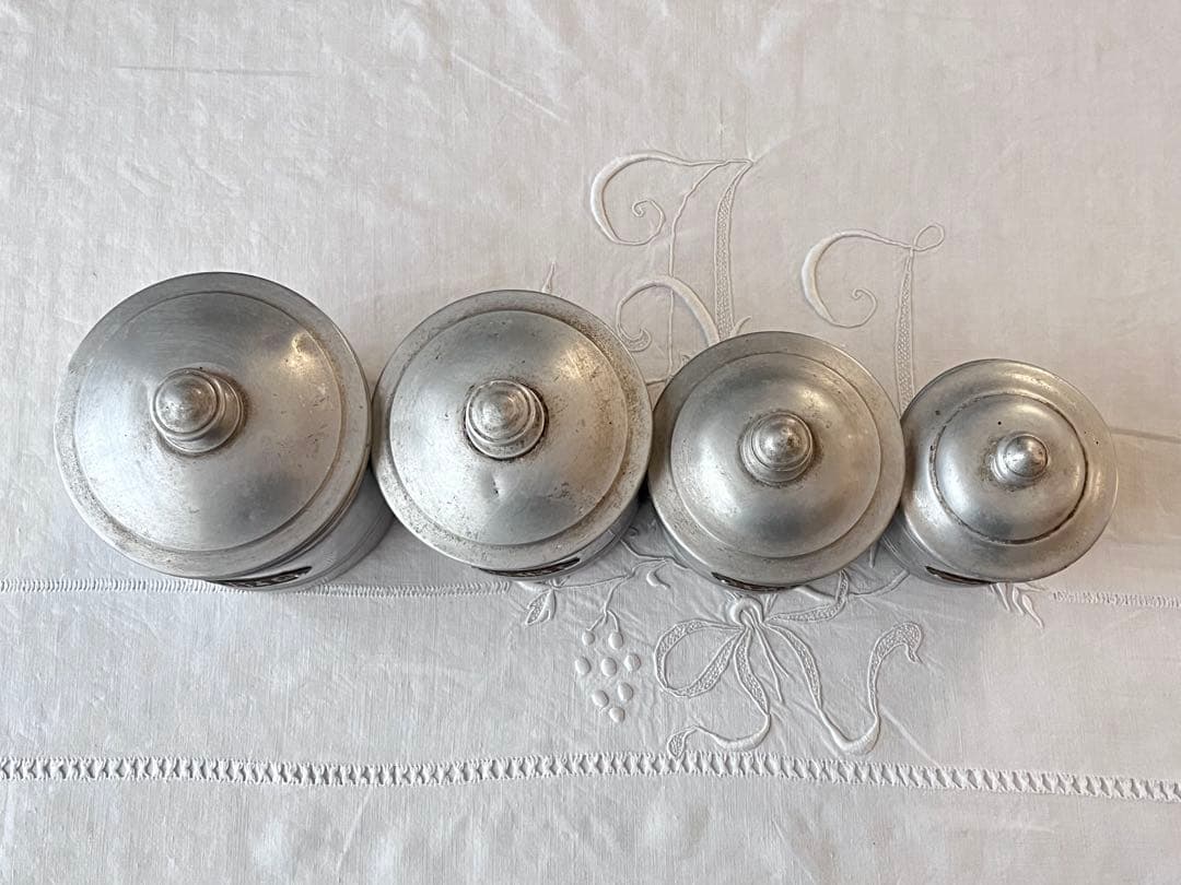 【美品】フランスアンティーク アルミキャニスター 4点セット[3869]