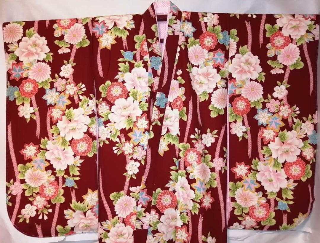 ★未使用品★古今ジュニア 七五三 7歳着物 ワイン地 古典花柄 ⑦-7