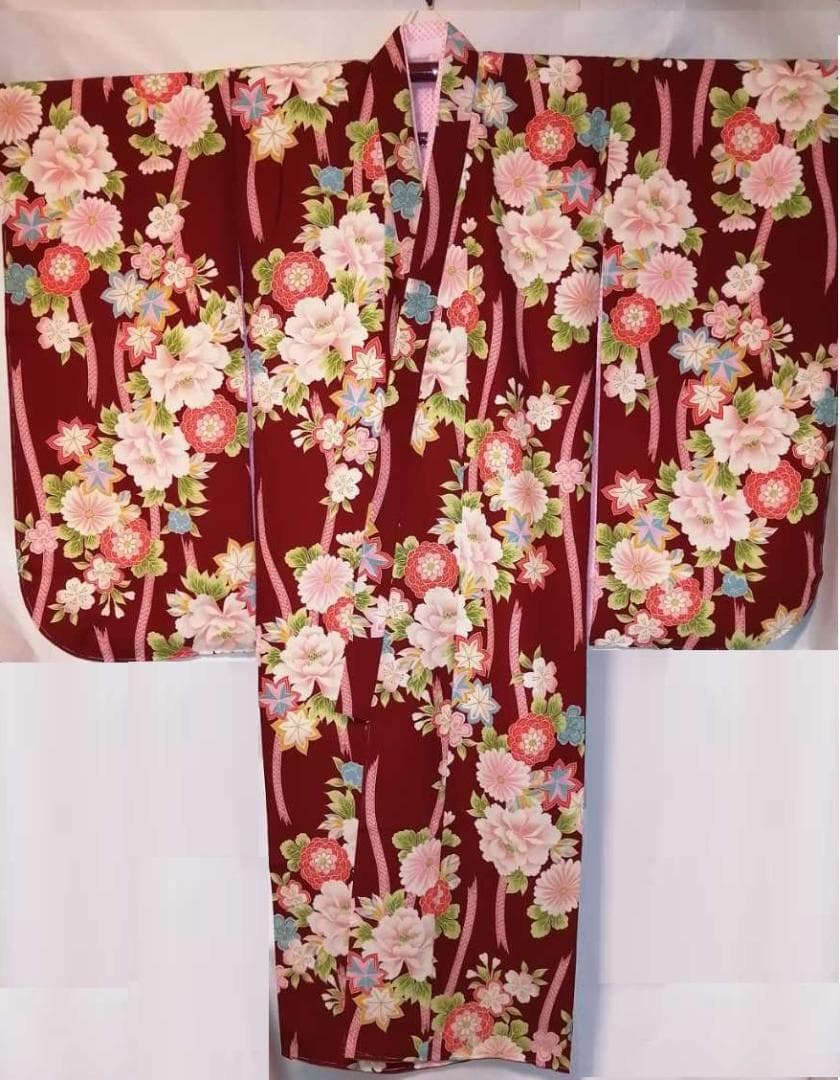 ★未使用品★古今ジュニア 七五三 7歳着物 ワイン地 古典花柄 ⑦-7