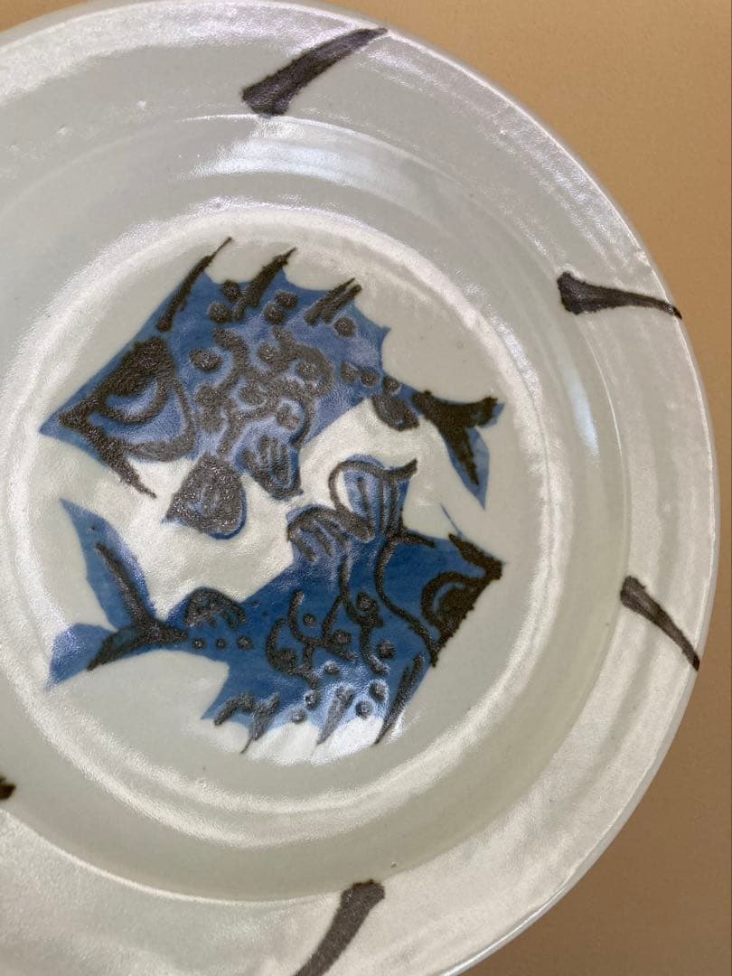 民藝 益子焼 瀧田項一 染付 双魚文皿 飾り皿 元箱 栞付き 1枚