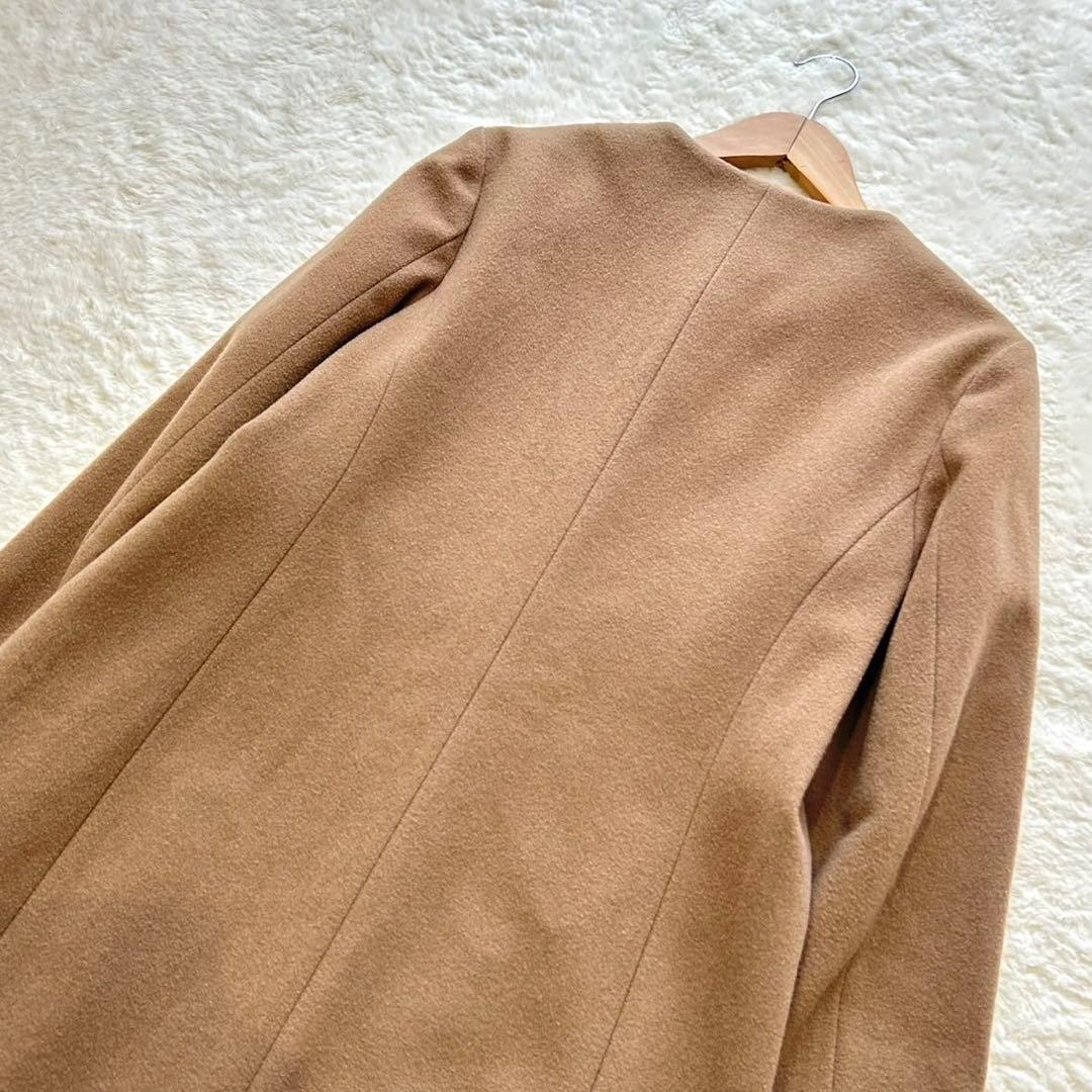 Theoryセオリー ノーカラー ロングコート ウール ベージュ S
