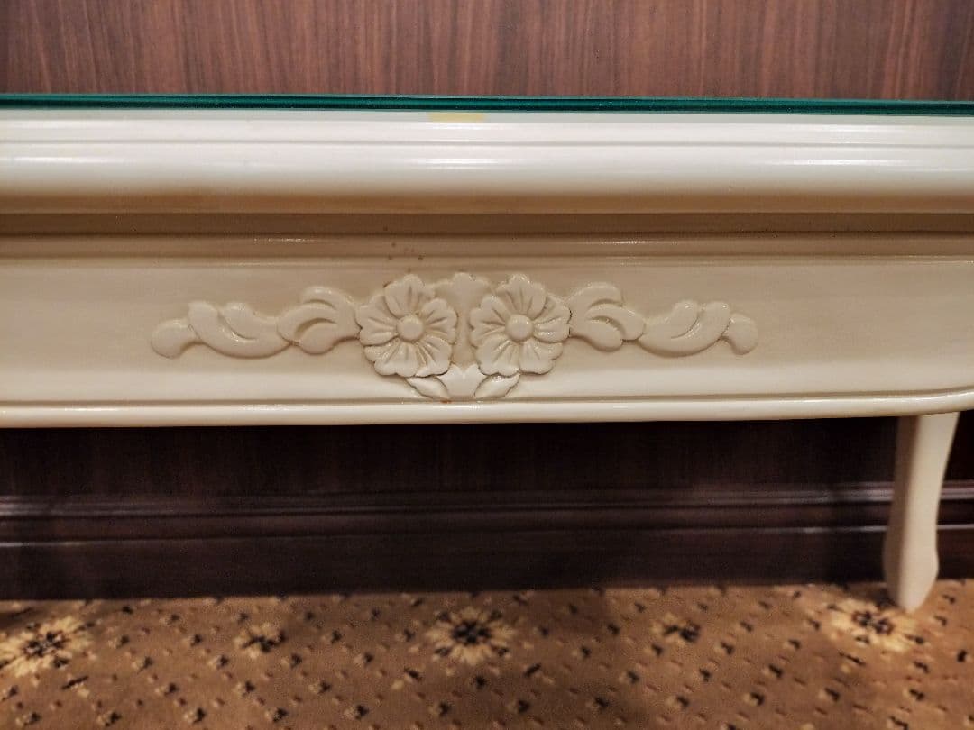 アンティーク 猫足 ローズテーブル 薔薇柄テーブル 白テーブル