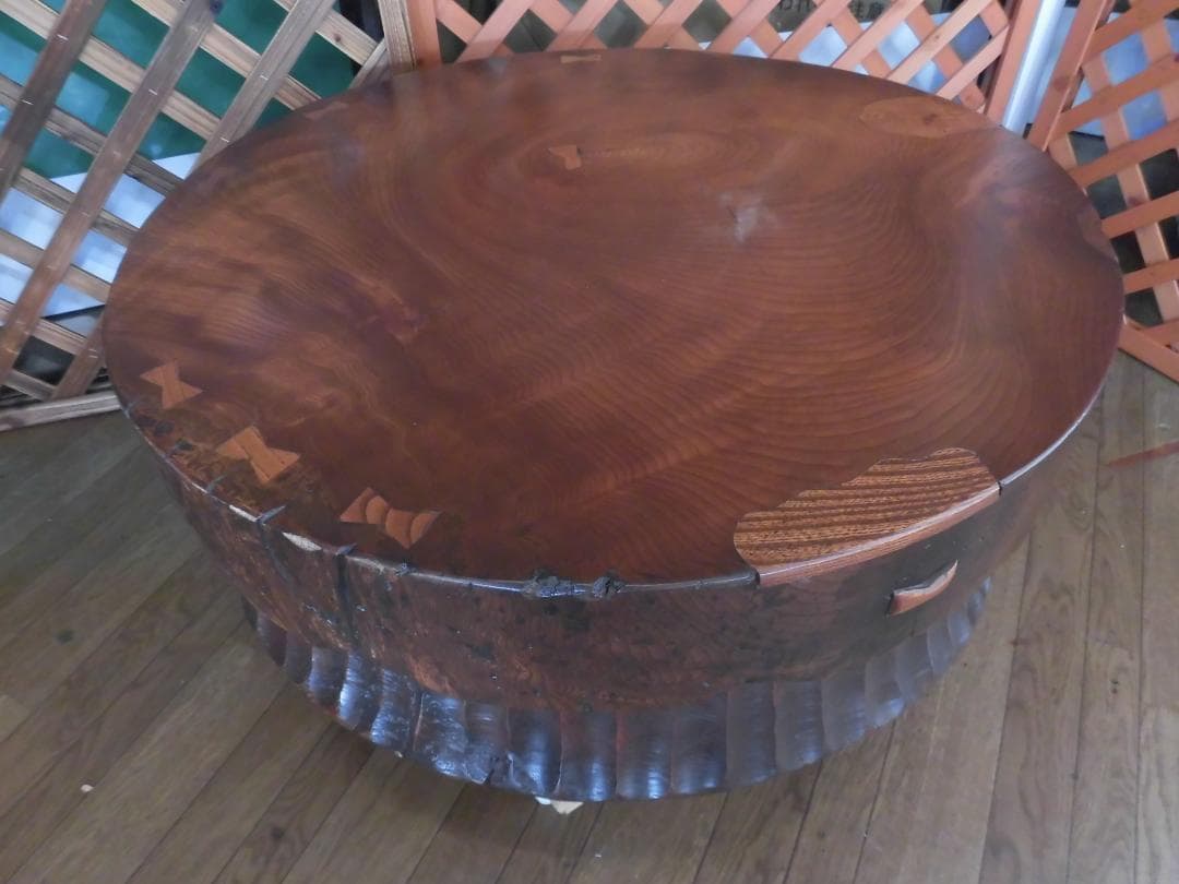 銘木座卓　無垢材　天然木輪切　ローテーブル　漆塗　和家具　送料込価格