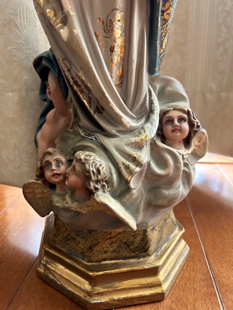 【超超希少美46.5cm】✞無原罪の御宿り 胸に手を当てる聖母マリア像　宗教彫刻