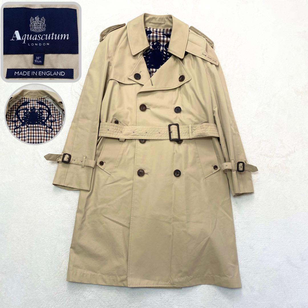 【美品】アクアスキュータム　トレンチコート ベージュ　メンズ　38 保存袋付き