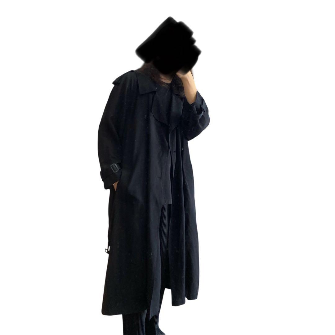 80s90s 日本製 DOMON ウールギャバジン ロングトレンチコート 黒 M