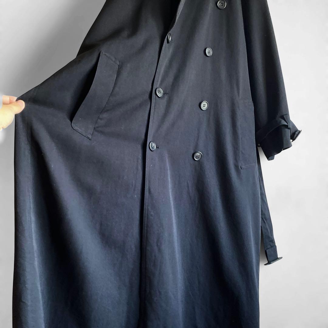 80s90s 日本製 DOMON ウールギャバジン ロングトレンチコート 黒 M