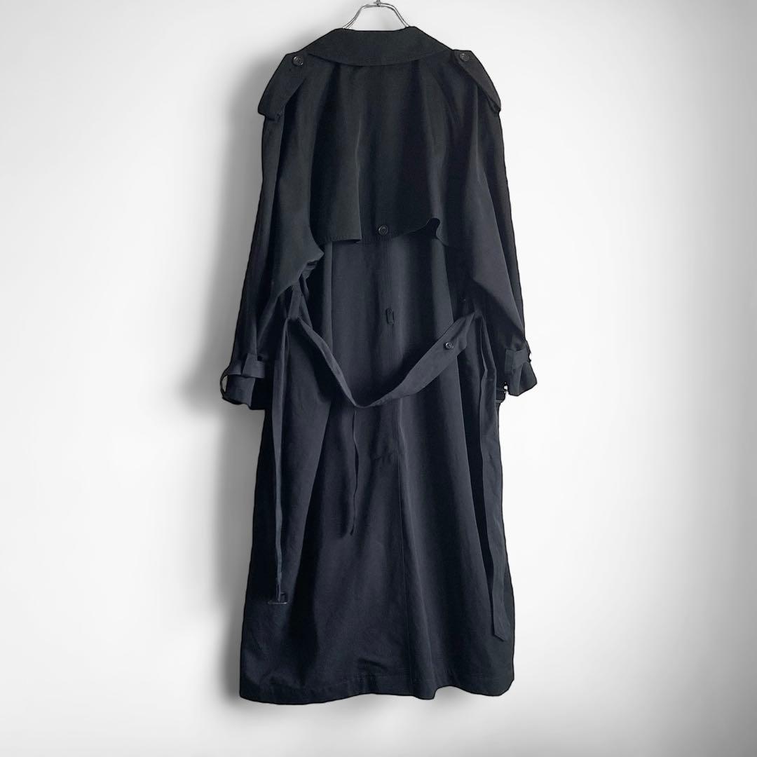 80s90s 日本製 DOMON ウールギャバジン ロングトレンチコート 黒 M