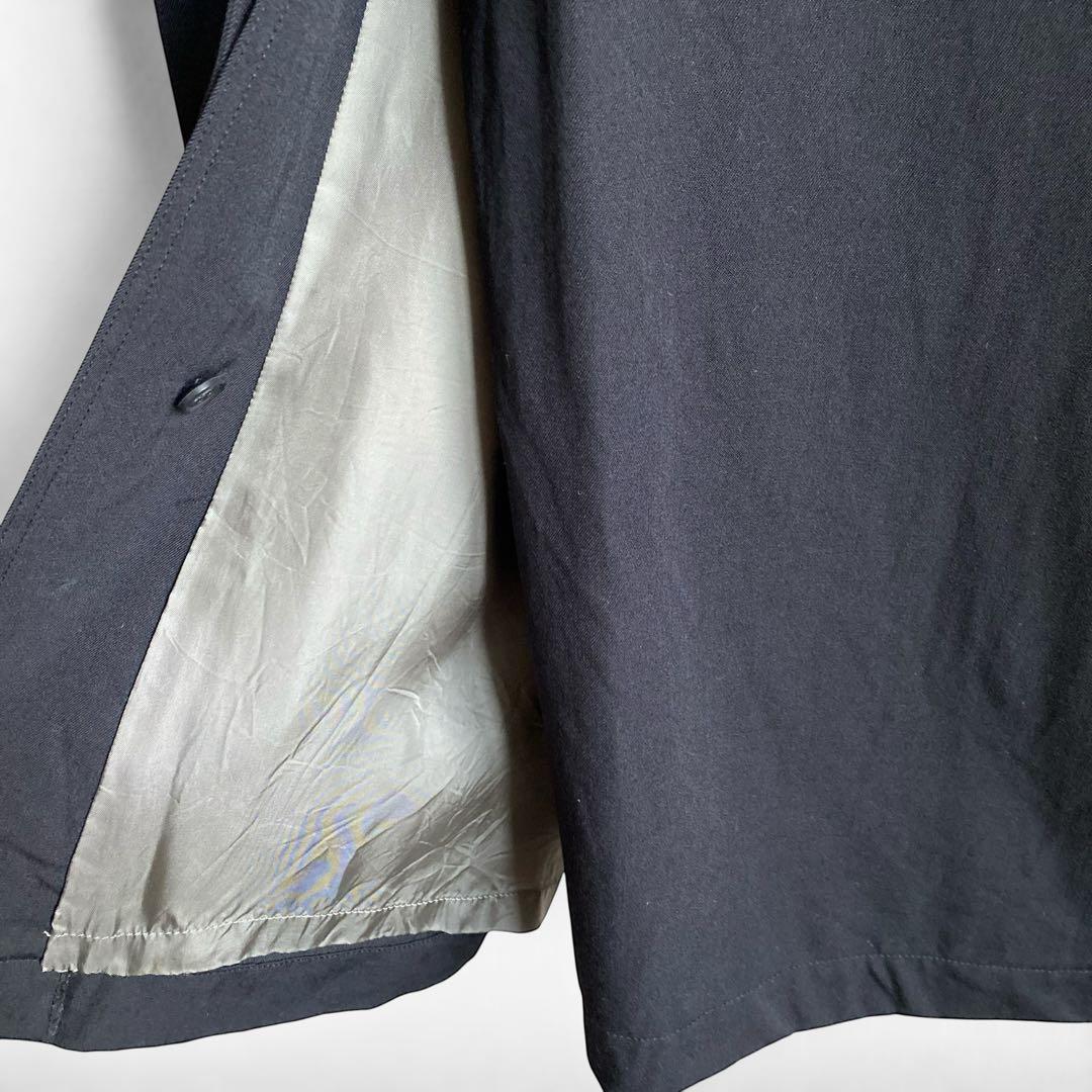 80s90s 日本製 DOMON ウールギャバジン ロングトレンチコート 黒 M