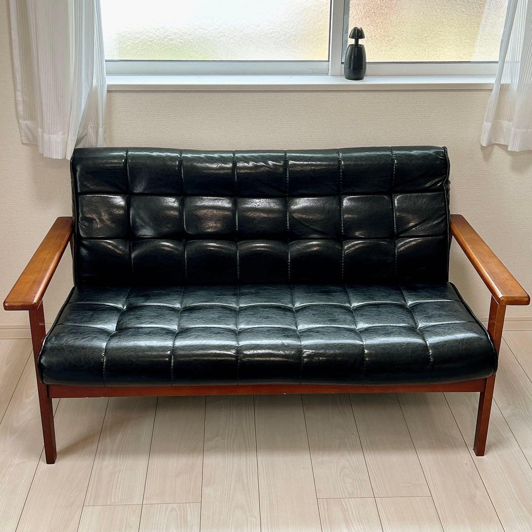 ヴィンテージ 2人掛けソファ レザー調 高級ソファ 肘掛け アンティーク チェア