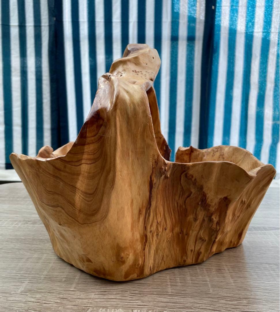 天然木  杉こぶ  バスケット  一刀彫