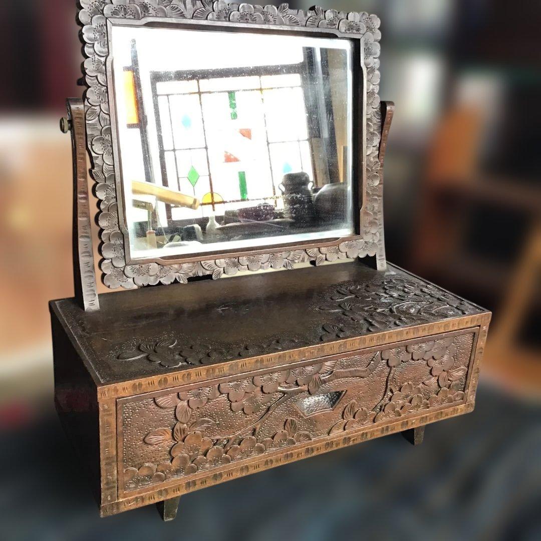 アンティーク軽井沢彫り 鏡台　収納　家具 櫻