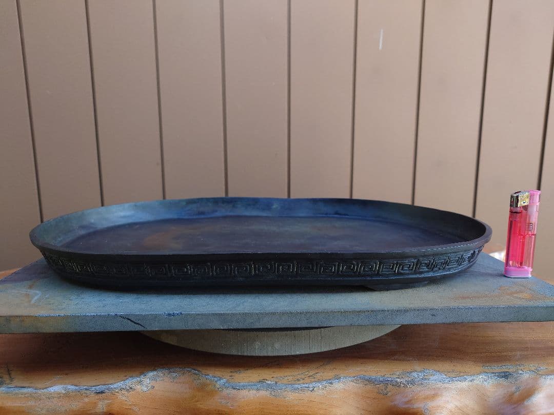 盆栽　鉢　銅水盤　大明宜徳　幅49.5cm