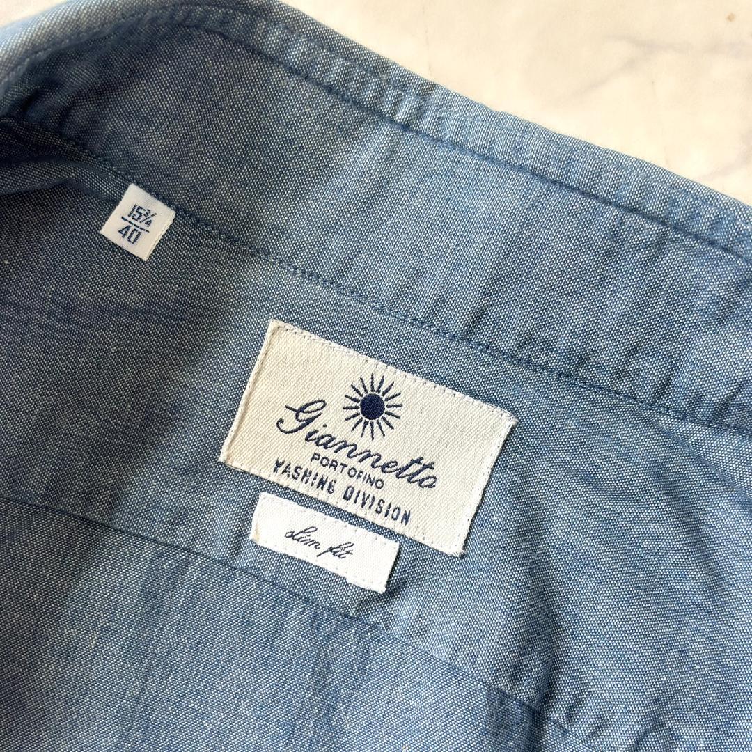 ジャンネット デニムシャツ 長袖 カッタウェイ 太陽アイコン 水色 40 tv5