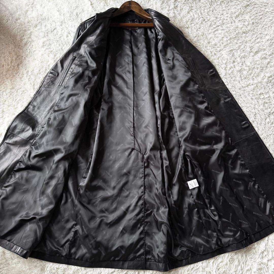 極美品　3Lサイズ！　バルマン　羊革　ラムレザー　トレンチコート　ブラック　ロゴ