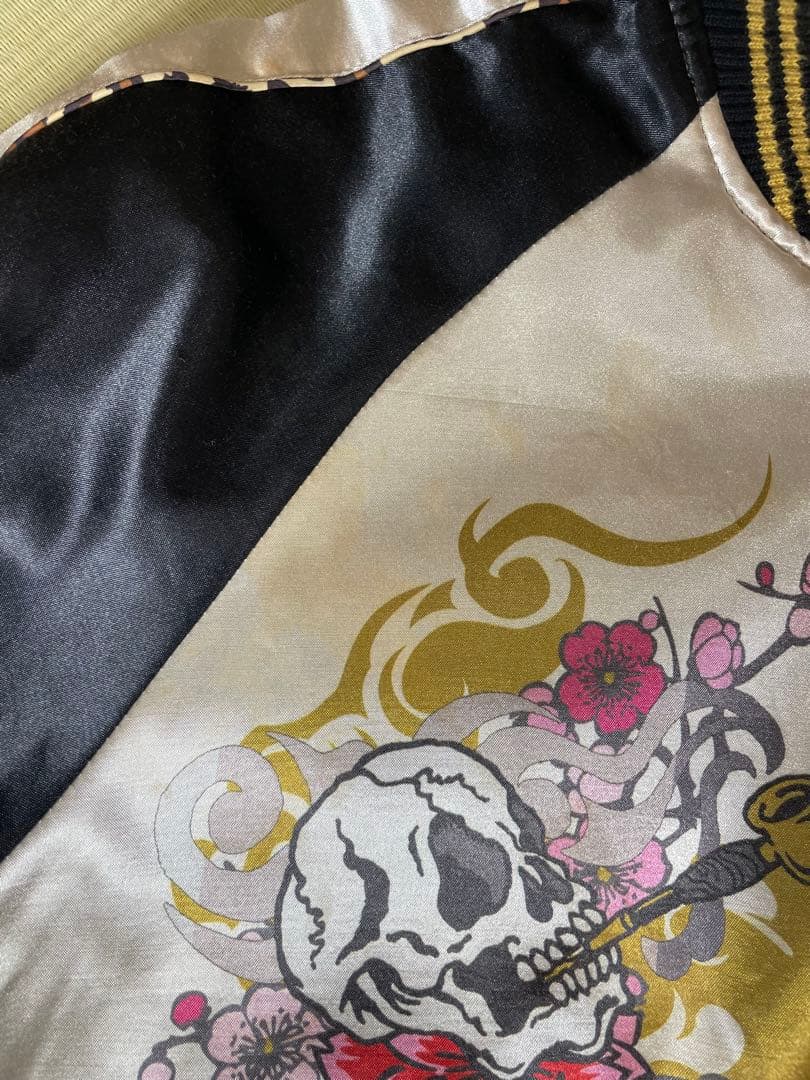 大鳥　花の慶次　希少　サテン スカジャン 刺繍デザイン　リバーシブル