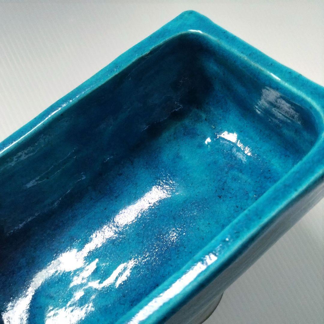 京焼 清水焼 花堂 大津寄花堂 高台 高足 花器 水盤 コンポート 草月 ブルー