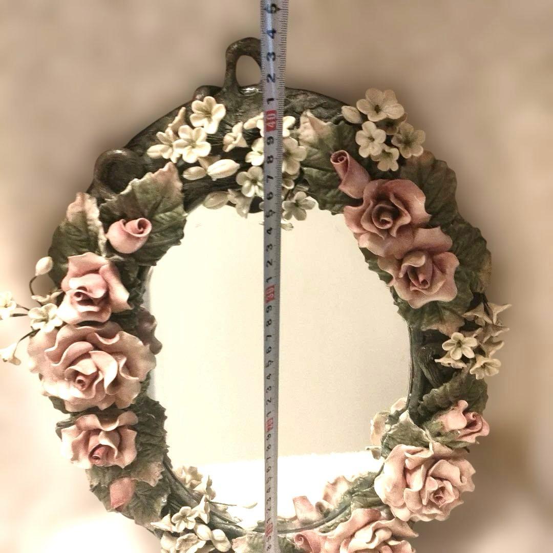 花　フラワー装飾　オーバル 壁掛け鏡 立体 ウォールミラー アンティーク調