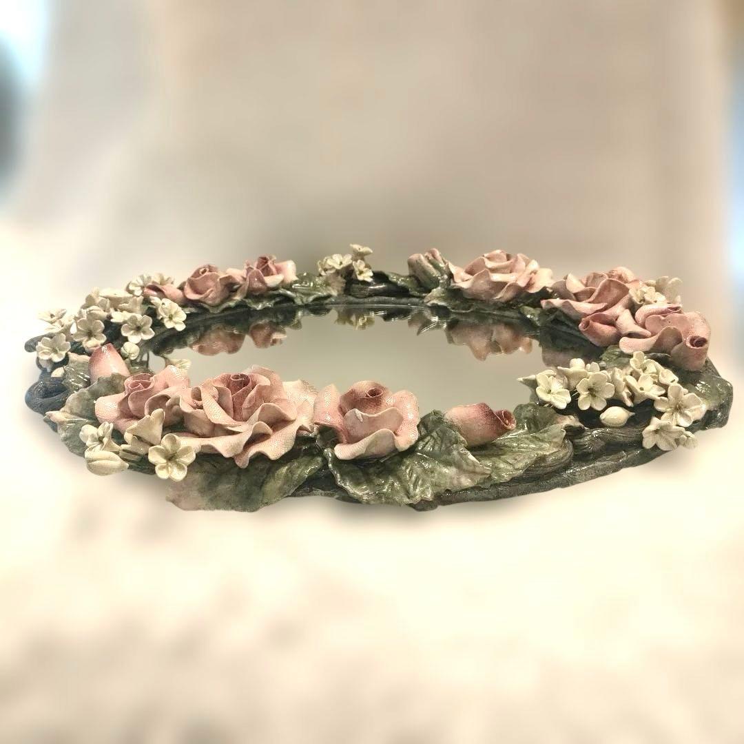 花　フラワー装飾　オーバル 壁掛け鏡 立体 ウォールミラー アンティーク調