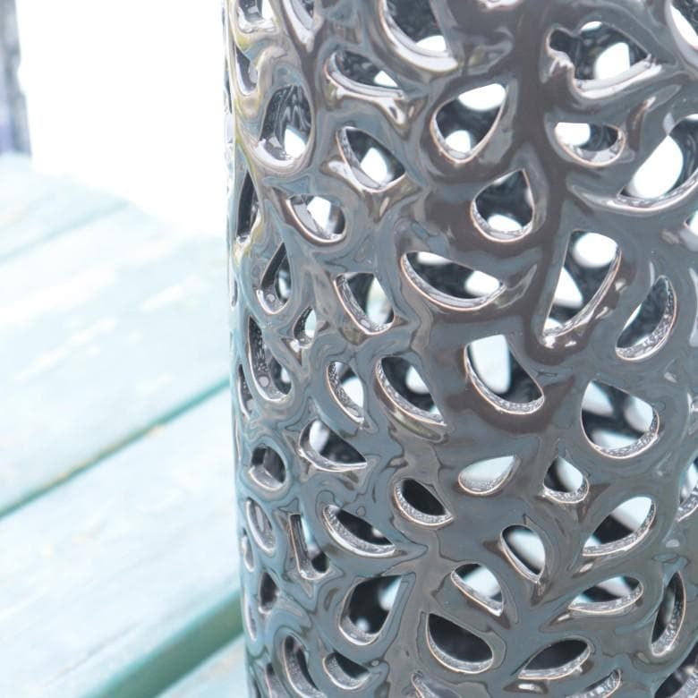 傘立て アンブレラスタンド 陶器製 透かし彫りアート ブラック