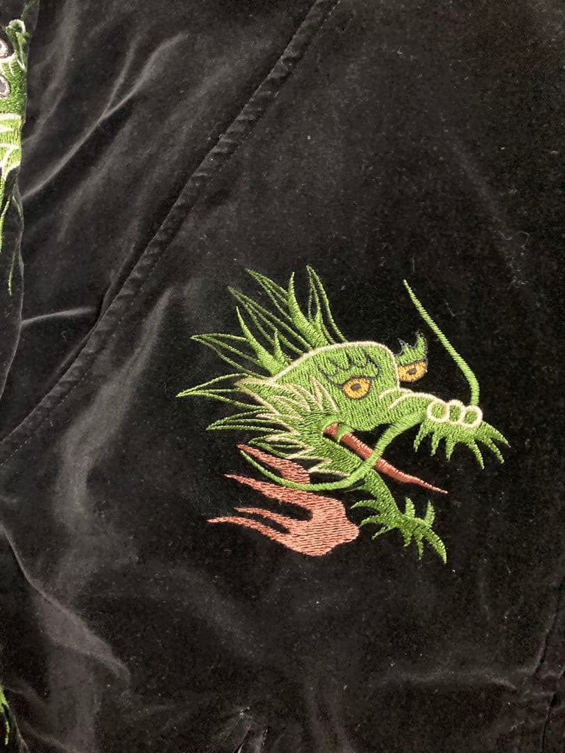 80s90s OLDヒューストン Houston別珍スカジャン黒 龍 M