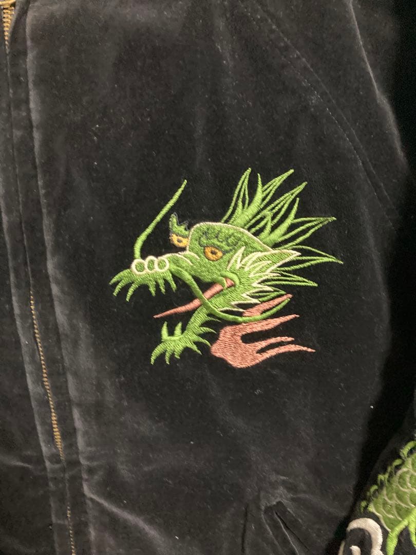 80s90s OLDヒューストン Houston別珍スカジャン黒 龍 M