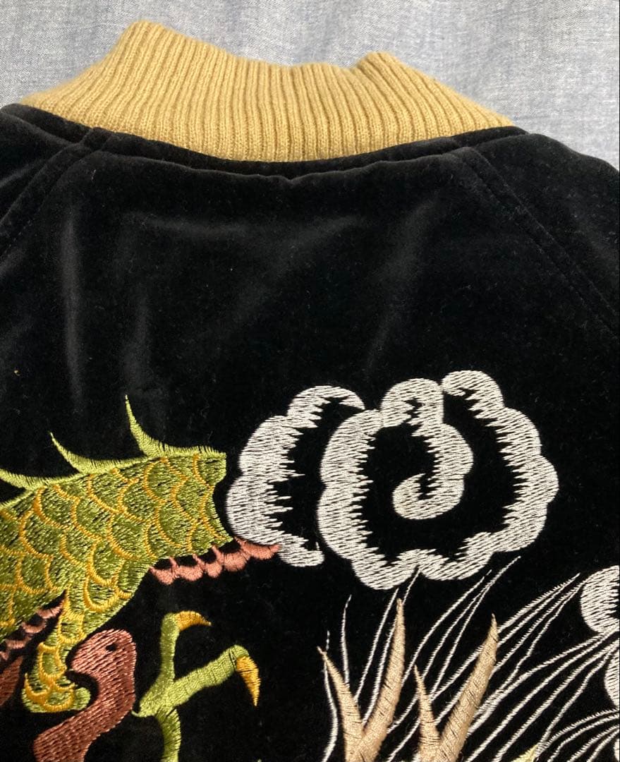 80s90s OLDヒューストン Houston別珍スカジャン黒 龍 M