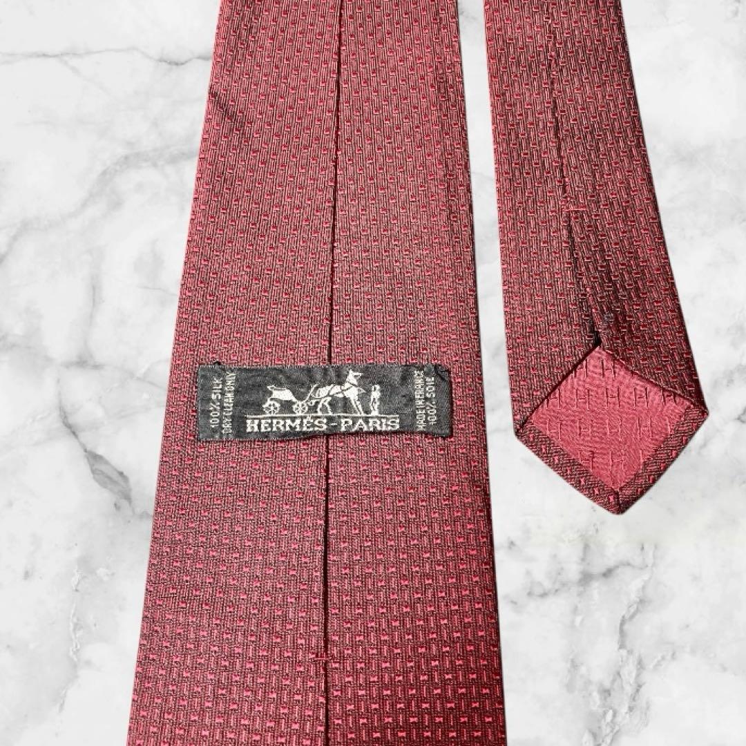 HERMES/エルメス ネクタイ ボルドー ソリッド H柄
