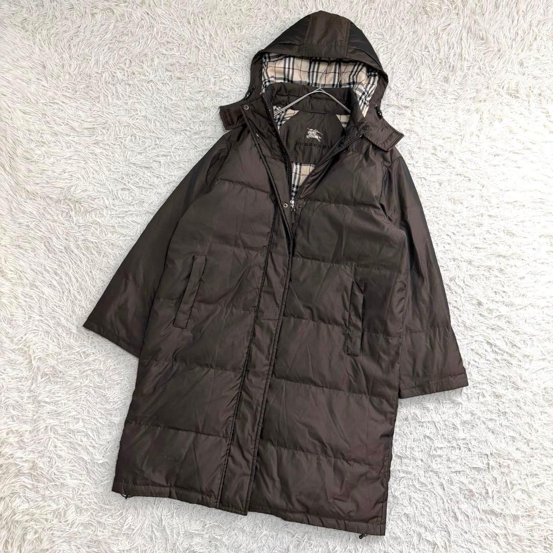 17130✨バーバリー 9 M ロングダウンジャケット ノバチェック 光沢