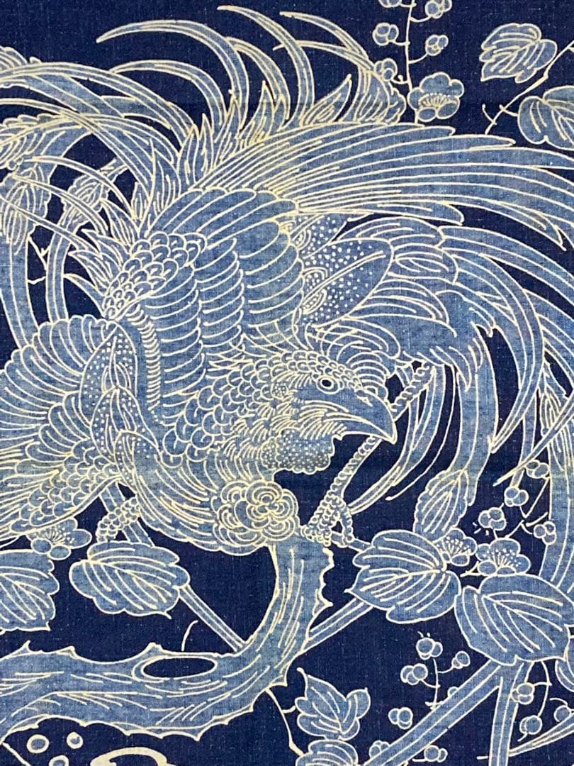 筒書き 染め 桐に鳳凰柄タペストリー 74センチ角